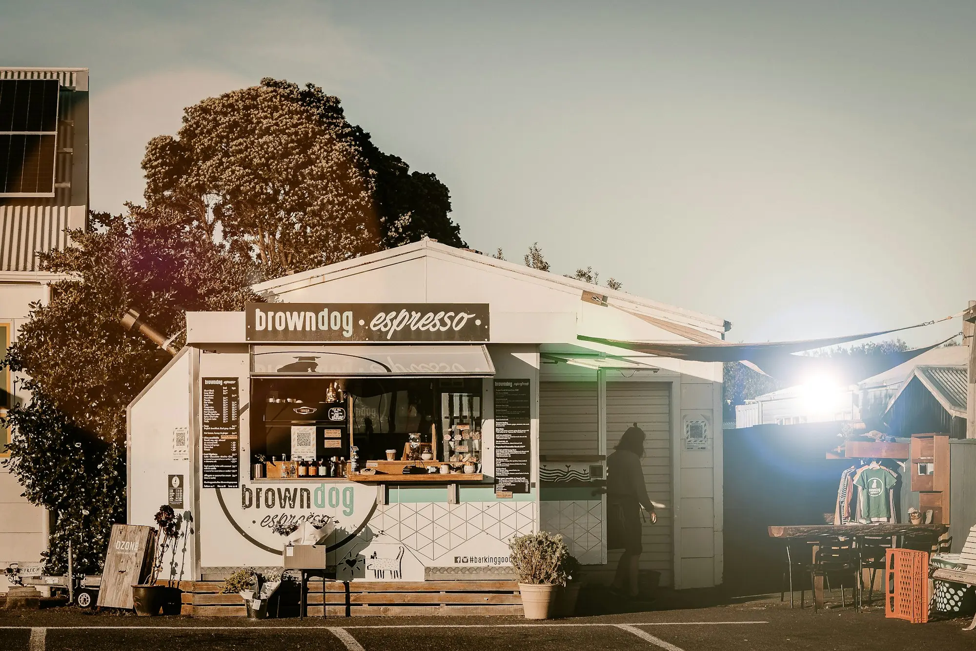 Small shop building with a sign